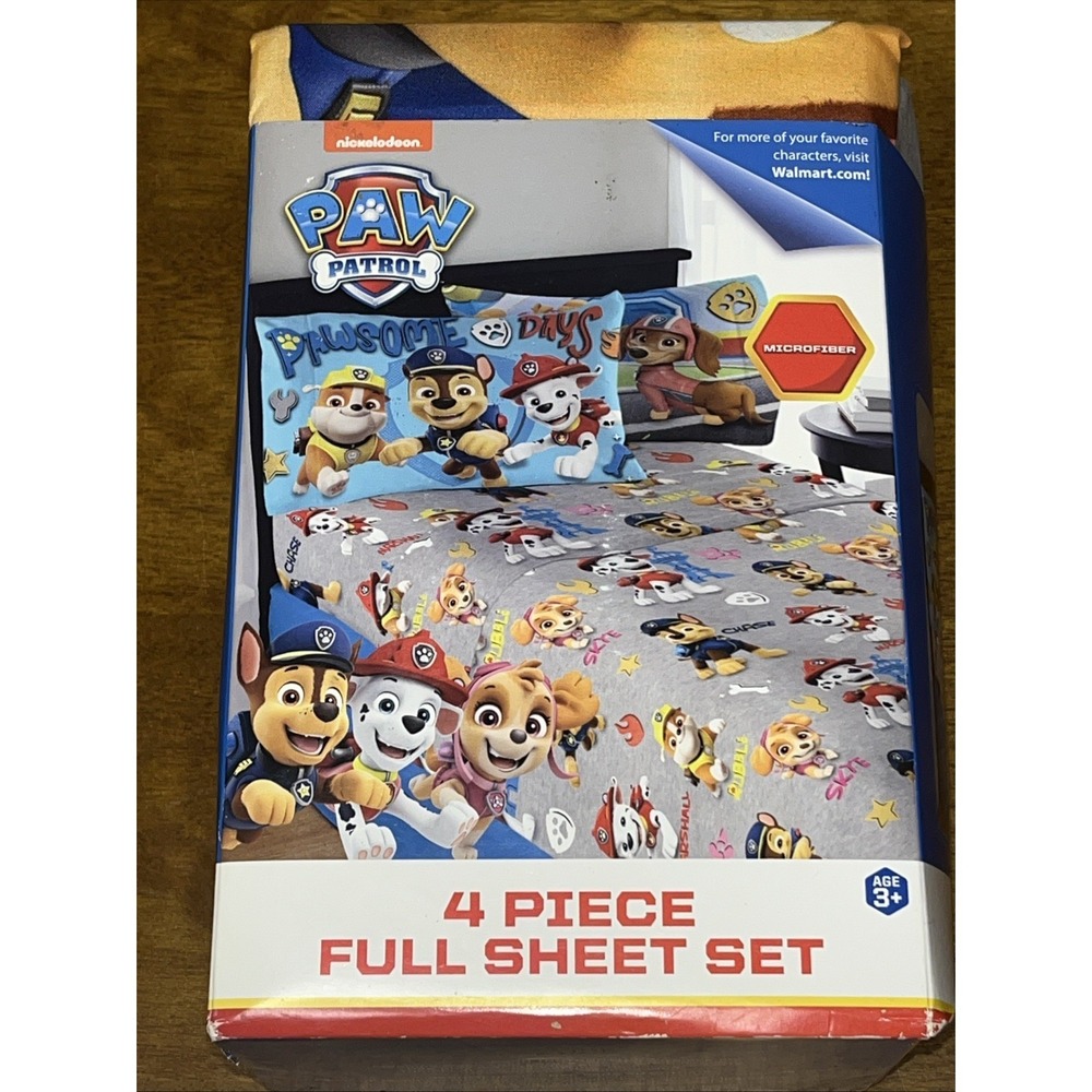Paw Patrol Full Sheet Set Microfiber 4 Piece Fitted & Flat Sheet 2 Pillowcases